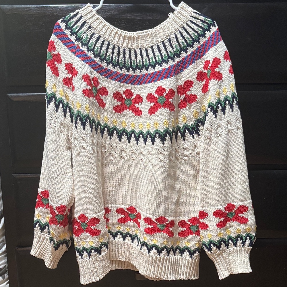 POL Cream and Red Patterned Sweater